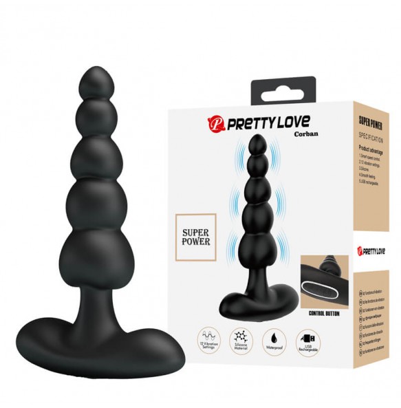 Pretty Love - Corban Vibrating Anal Bead Massager (Chargeable - Black)